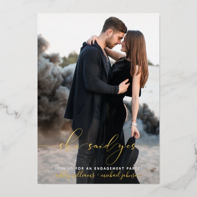 She Said Yes Modern Photo Engagement Party (Front)