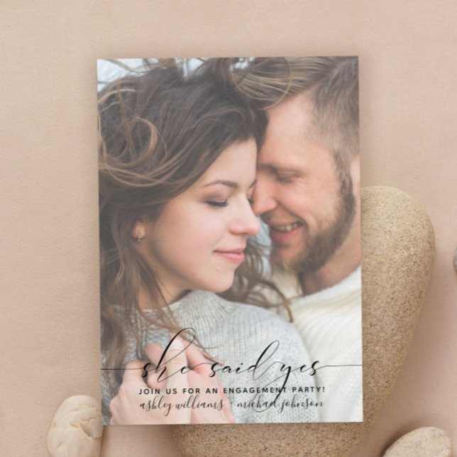 She Said Yes Modern Photo Engagement Party Invitation (Creator Uploaded)