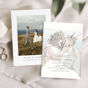 She Said Yes Modern Script Photo Engagement Invitation