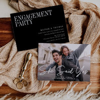 she said yes modern text engagement invitation