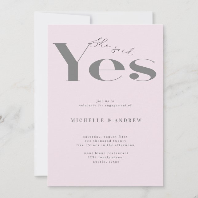 She said yes modern typography engagement invitation (Front)