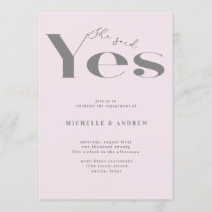 She said yes modern typography engagement invitation
