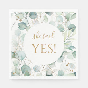 She Said Yes Napkins Eucalyptus Bridal Shower