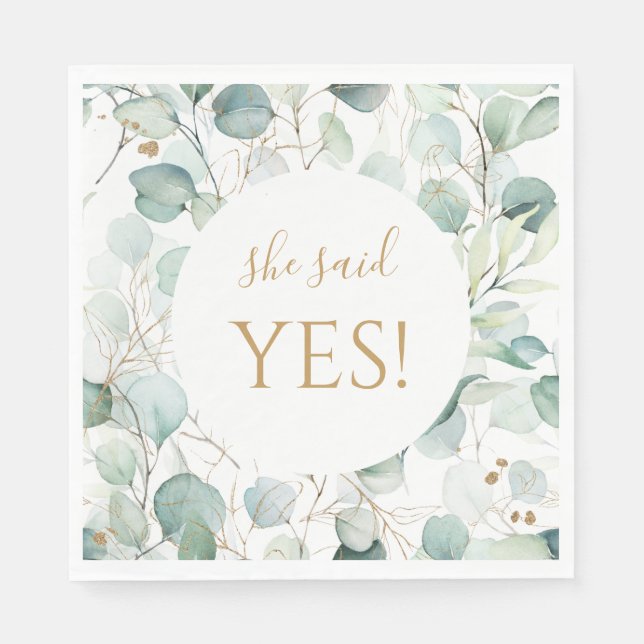 She Said Yes Napkins Eucalyptus Bridal Shower (Front)