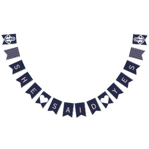 She Said Yes Navy and Pink Nautical Bunting