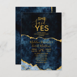 She Said Yes Navy Blue Engagement Party Invitation
