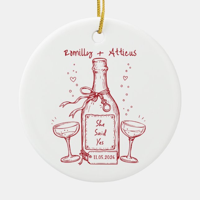 She Said Yes Personalised Engagement Keepsake Ceramic Tree Decoration (Front)