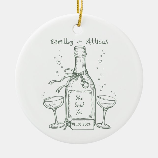 She Said Yes Personalised Engagement Keepsake Ceramic Tree Decoration (Front)