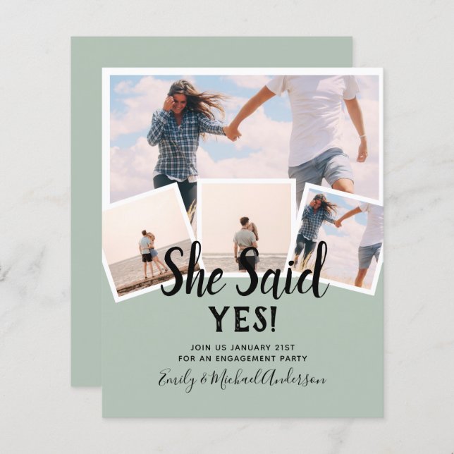 She Said Yes! PHOTO ENGAGEMENT Announcement Invite (Front/Back)