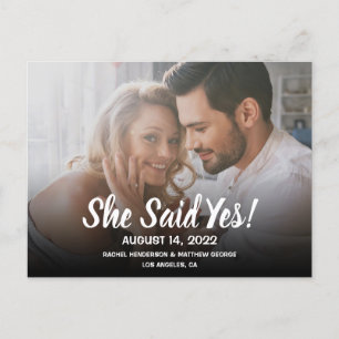 She Said Yes Photo Modern Wedding Announcement Postcard