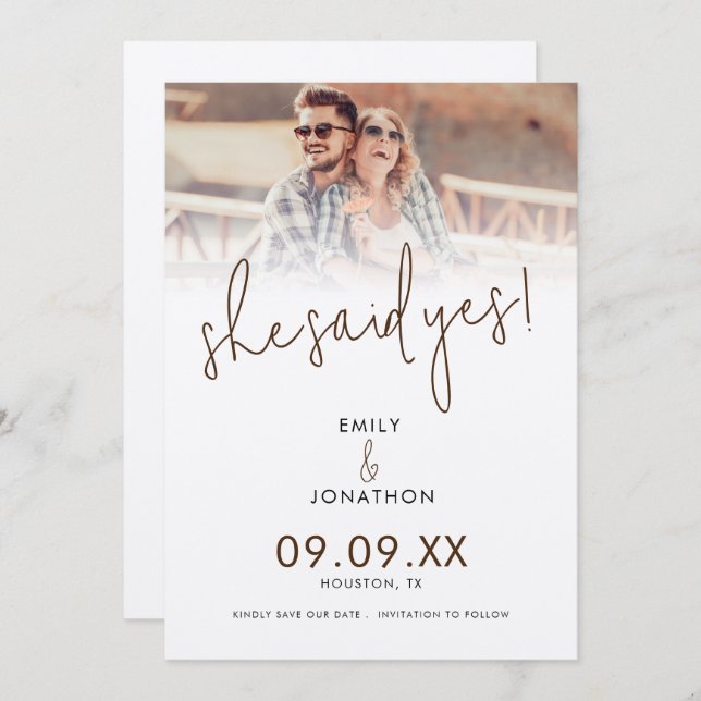 She Said Yes Photo Script QR Code Save The Date (Front/Back)