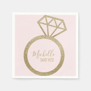 She Said Yes! Pink/Gold Glitter Engagement Ring Napkin