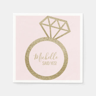 She Said Yes! Pink/Gold Glitter Engagement Ring Napkin