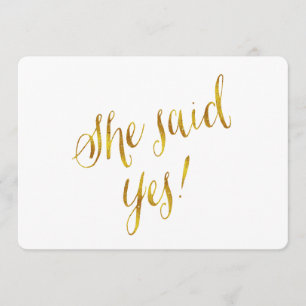 She Said Yes Quote Faux Gold Foil Metallic Design Announcement
