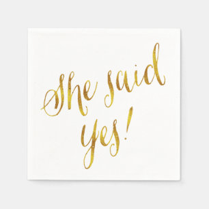 She Said Yes Quote Faux Gold Foil Metallic Design Napkin