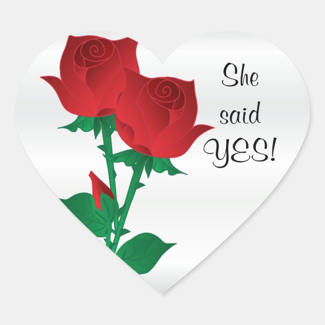 She said Yes | Red Roses Heart Sticker (Front)