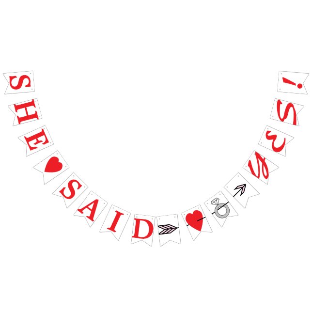 SHE SAID YES, Red Text - Diamond Ring, Heart+Arrow Bunting (All)
