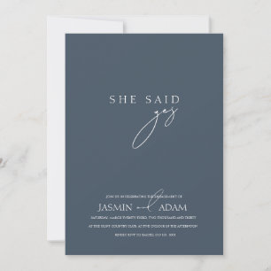 She said Yes! Royal Blue Opulence Photo Wedding Invitation