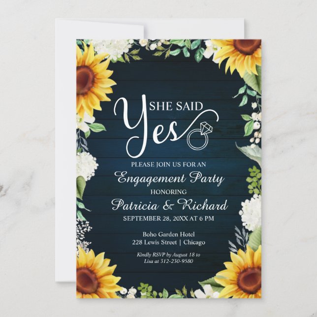 She Said Yes Rustic Engagement Party Invitation (Front)