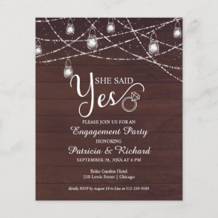 She Said Yes Rustic Engagement Party Invitation