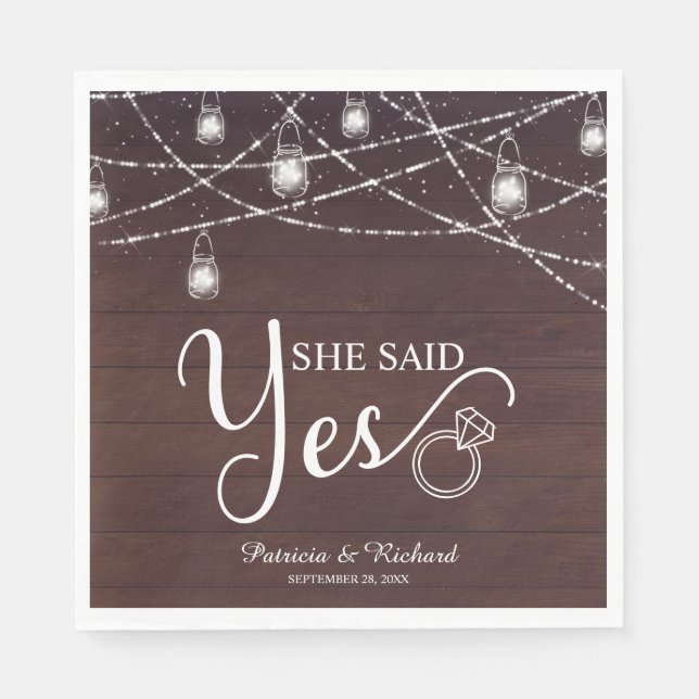 She Said Yes Rustic Engagement Party Napkin (Front)