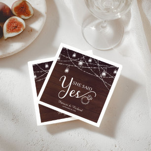 She Said Yes Rustic Engagement Party Napkin