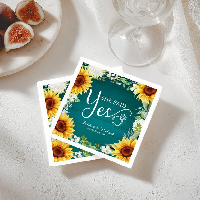 She Said Yes Rustic Sunflowers Engagement Party Napkin (Creator Uploaded)