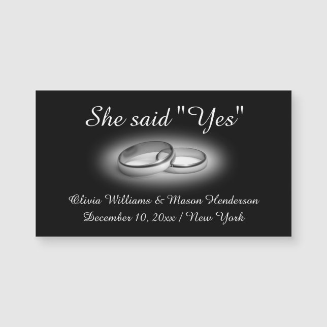 She said "Yes" Save the Date Magnet in Black (Front)