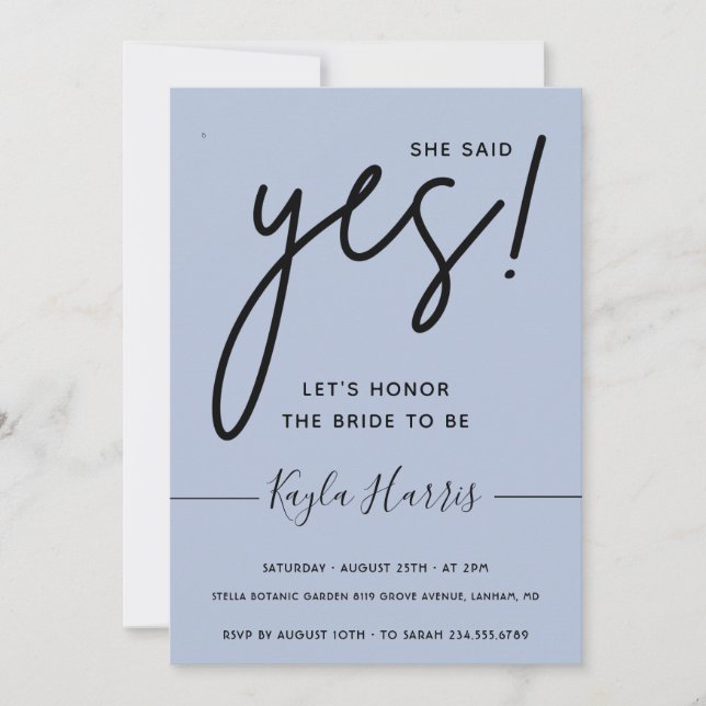 She said Yes Simple Bridal Shower  Invitation (Front)