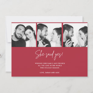 She Said Yes Simple Christmas Photo Engagement Holiday Card