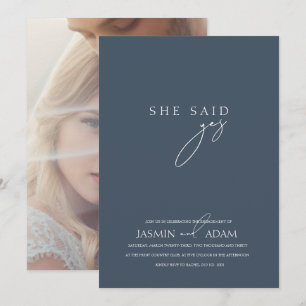 She Said Yes Slate Blue Engagement Party Invitation