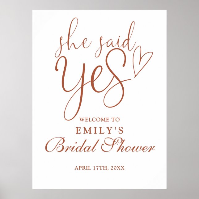 She Said Yes Terracotta Bridal Shower Welcome Sign (Front)