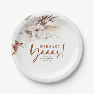 She Said Yes Terracotta White Floral Bridal Shower Paper Plate