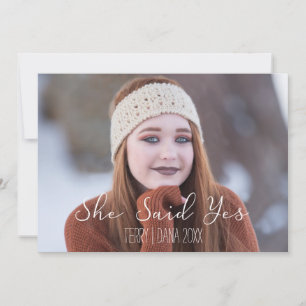 She Said Yes, Typography Wedding Annoucement Holiday Card