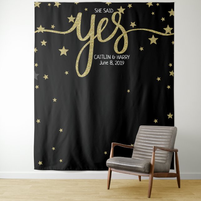 she said yes wedding photo Booth backdrop banner Tapestry (In Situ)