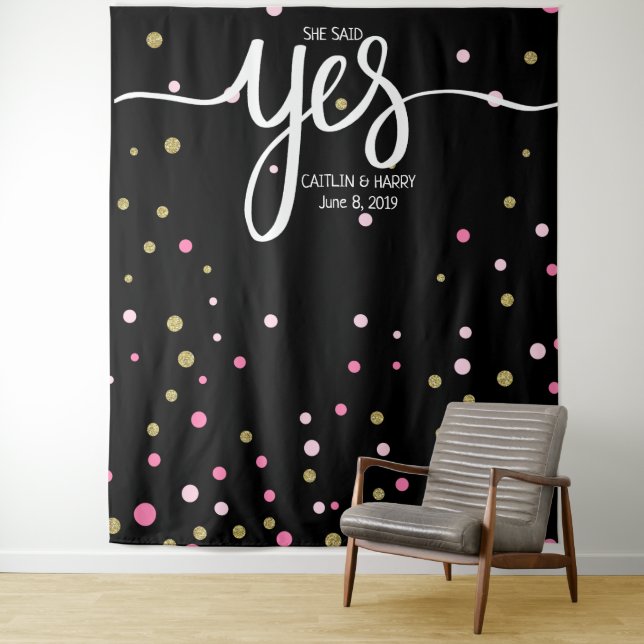 she said yes wedding photo Booth backdrop banner Tapestry (In Situ)