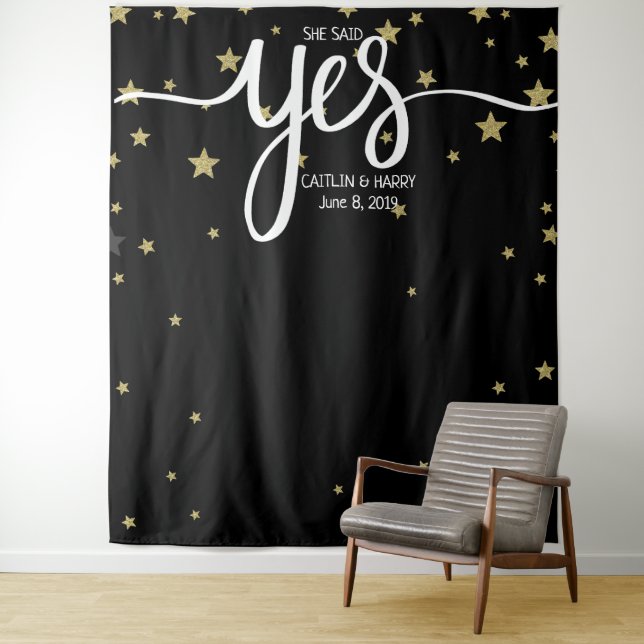 she said yes wedding photo Booth backdrop banner Tapestry (In Situ)