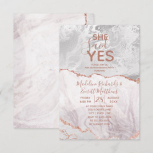 She Said Yes White & Rose Gold Engagement Party Invitation