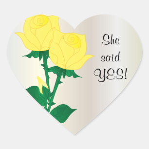 She said Yes Yellow Roses Heart Sticker