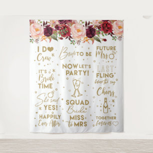 She said yesFloral Burgundy Bridal Shower Backdrop Tapestry