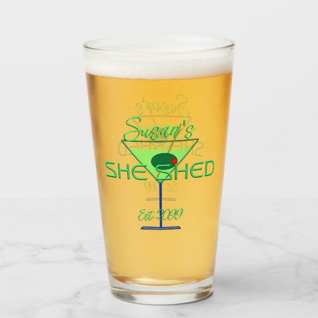 She Shed Pub Pint Beer Glasses Drinkware (Front Filled)