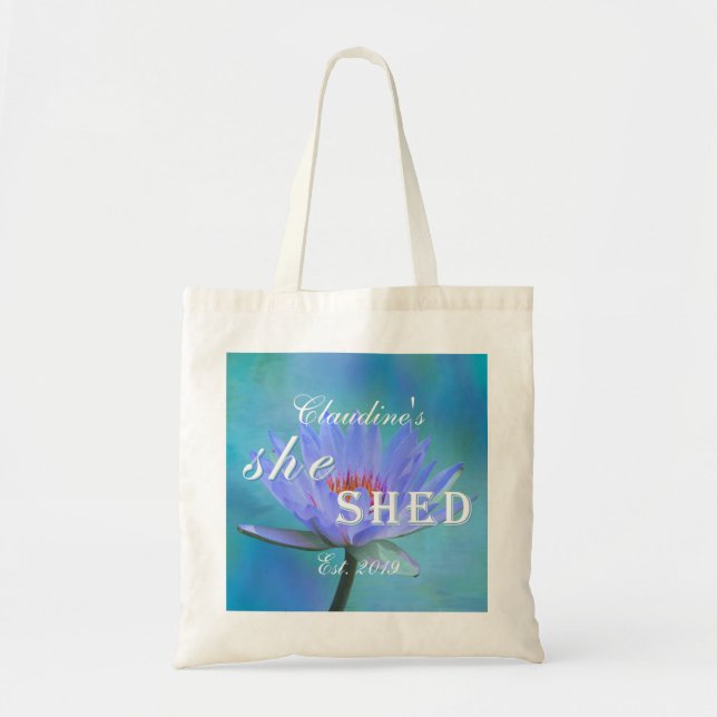 She Shed Shades of Blue Water Lily Budget Tote (Front)