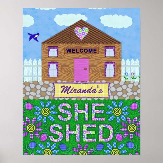 She Shed Woman Cave Garden Hut Personalised Name Poster (Front)
