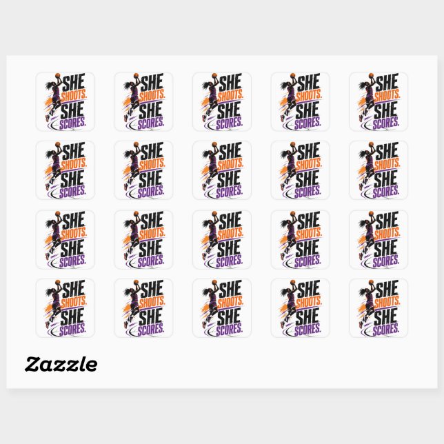 She Shoots She Scores Women's Basketball Square Sticker (Sheet)