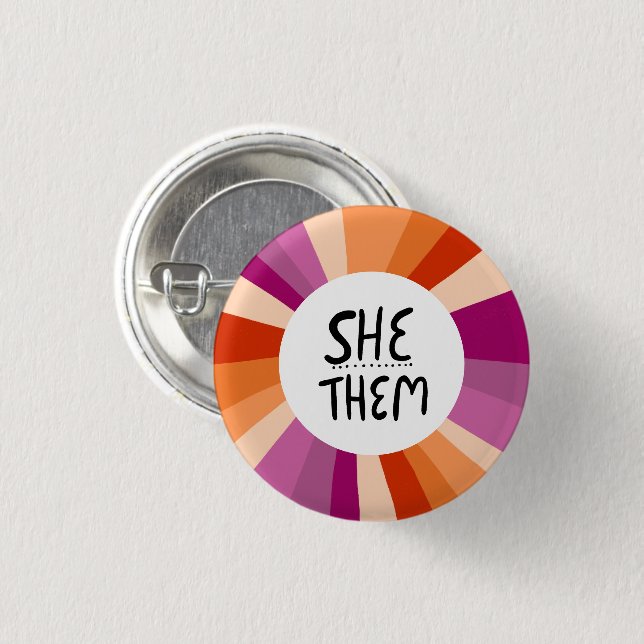 SHE/THEM Pronouns Colourful Circle Lesbian Pride 3 Cm Round Badge (Front & Back)