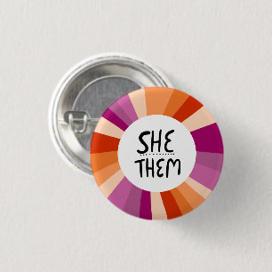 SHE/THEM Pronouns Colourful Circle Lesbian Pride 3 Cm Round Badge