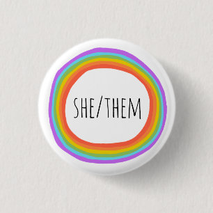 SHE/THEM Pronouns Colourful Rainbow Circle Button