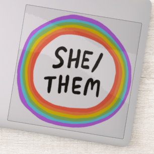 SHE/THEM Pronouns Rainbow Circle  Handlettering