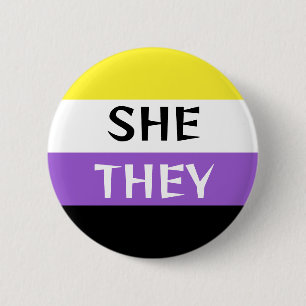 SHE/THEY Non-Binary Flag Colors Custom Pronoun 6 Cm Round Badge