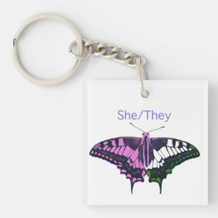She/They Non-Binary Flag Swallowtail Butterfly Key Ring